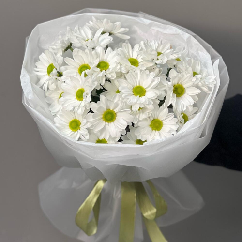 Букет «Ромашковый» – нежные белые хризантемы в деревенском стиле Электросталь Московская область