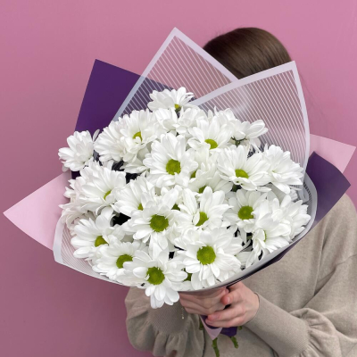 Букет «Весеннее настроение» – свежесть белых хризантем Электросталь Московская область