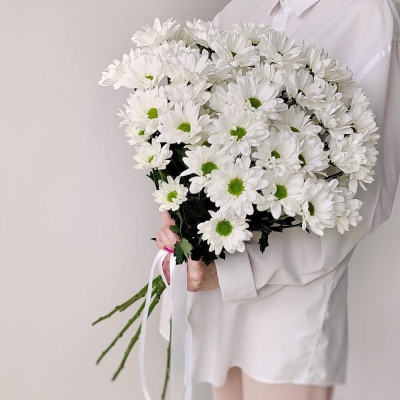 Букет «Ромашка» – 9 белоснежных хризантем в деревенском стиле Электросталь Московская область